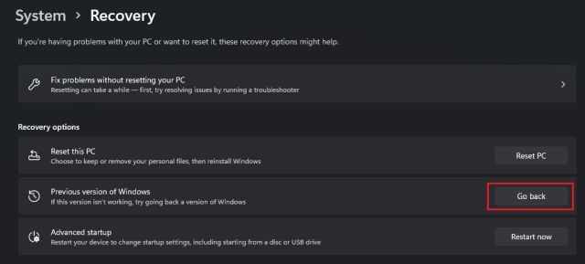 go back to previous windows version setting in windows 11