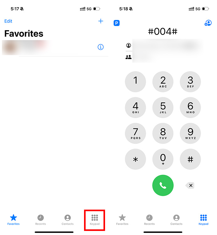 iPhone phone app keypad with voice deactivation mmi code