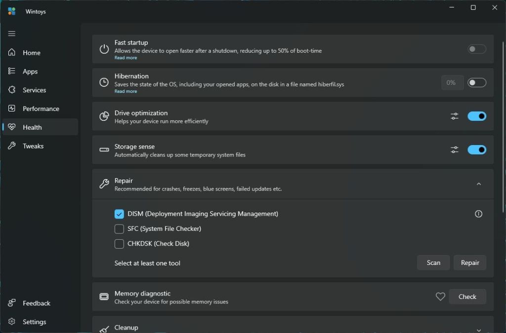 improve health of windows 11 using wintoys