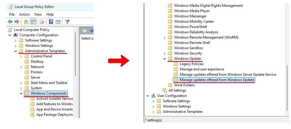 open group policy setting to configure windows update