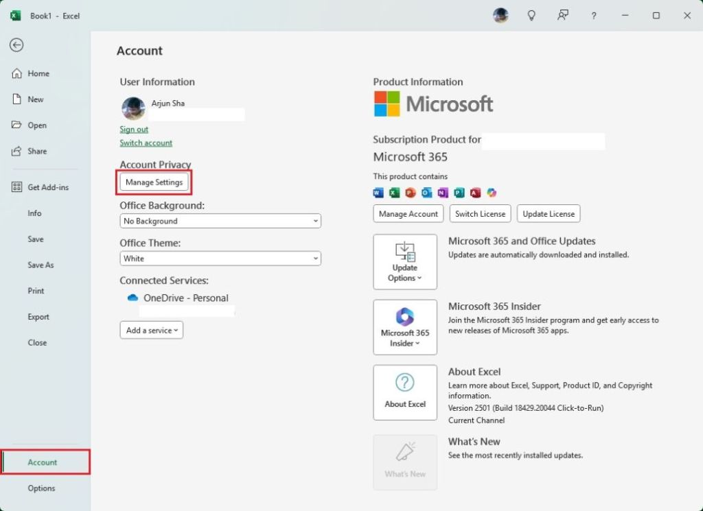 open privacy settings in excel