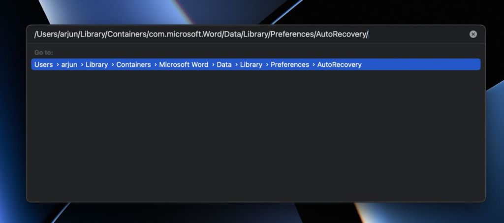 path to open autorecovery folder of word in macos