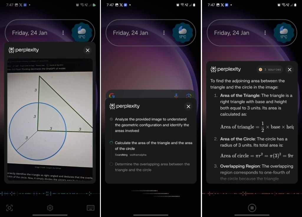 show camera and solve math problems using perplexity assistant