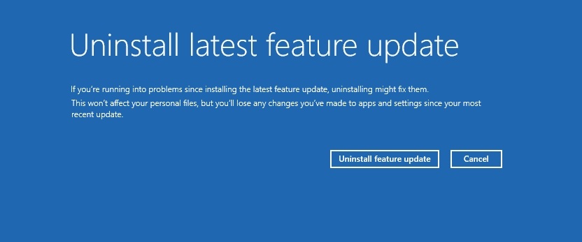 uninstall latest feature update 24H2 on windows 11 recovery