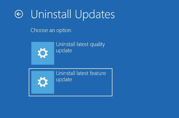 uninstall latest feature update windows 11 recovery