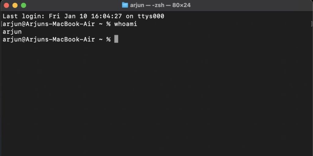 whoami command in macos