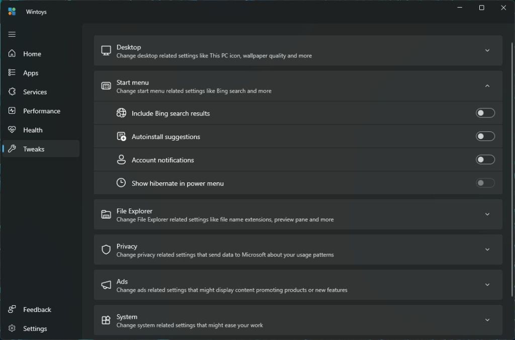 wintoys tweaks for windows 11