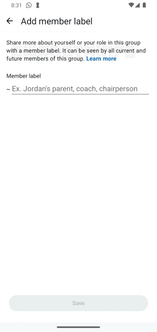 Add members labels in group chats page on WhatsApp