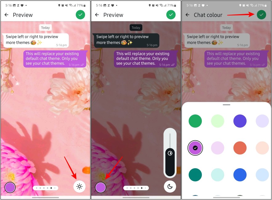 Changing colors in WhatsApp Chat theme page