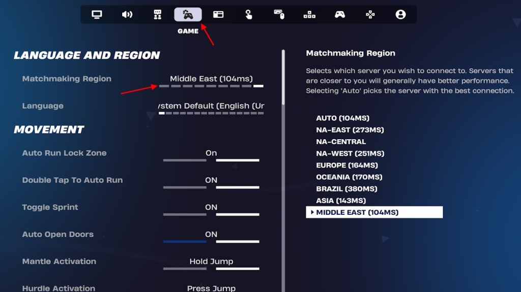 Fortnite matchmaking region change