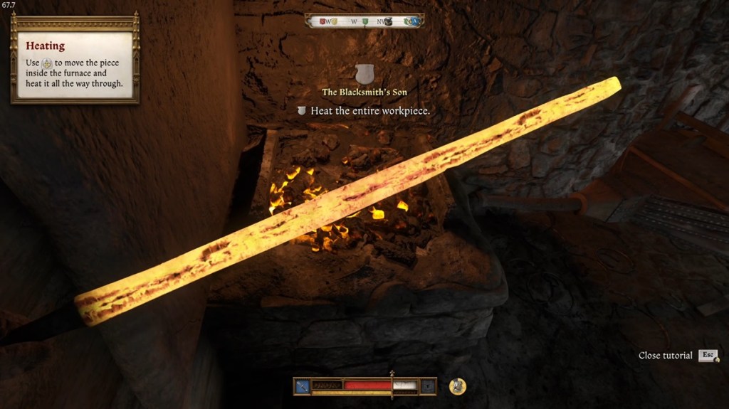 Heat up the entire Workpiece in the Blacksmith's Son quest in KCD 2