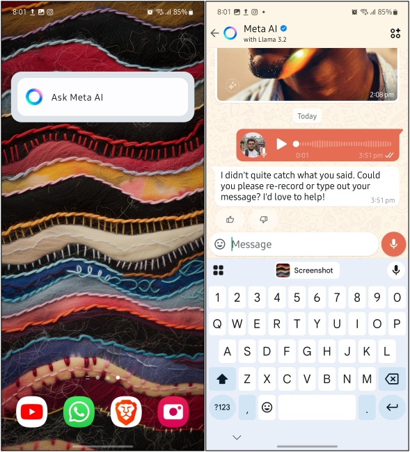 New Meta AI Widget placed on Homescreen