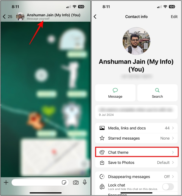 Open WhatsApp Chat Theme Option on iPhone