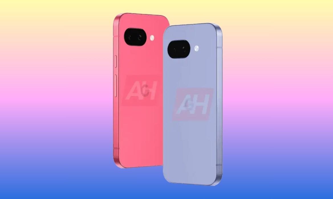 preview of Google Pixel 9a in Peony and Blue colorway with gradient background