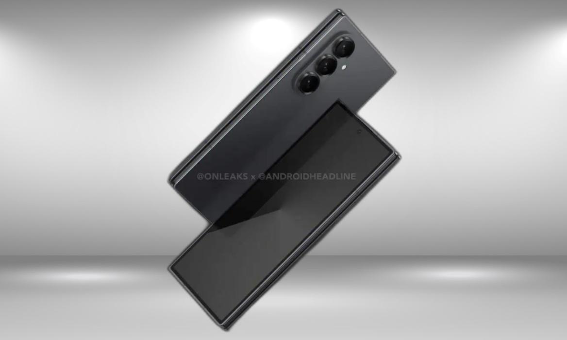 renders of the Samsung Galaxy Z Fold 7 in front of a bright grey background with spotlights