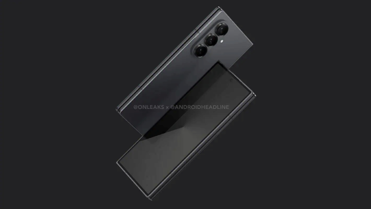 Samsung Galaxy Z Fold 7 CAD Render in Silver color Variant against a black background 4