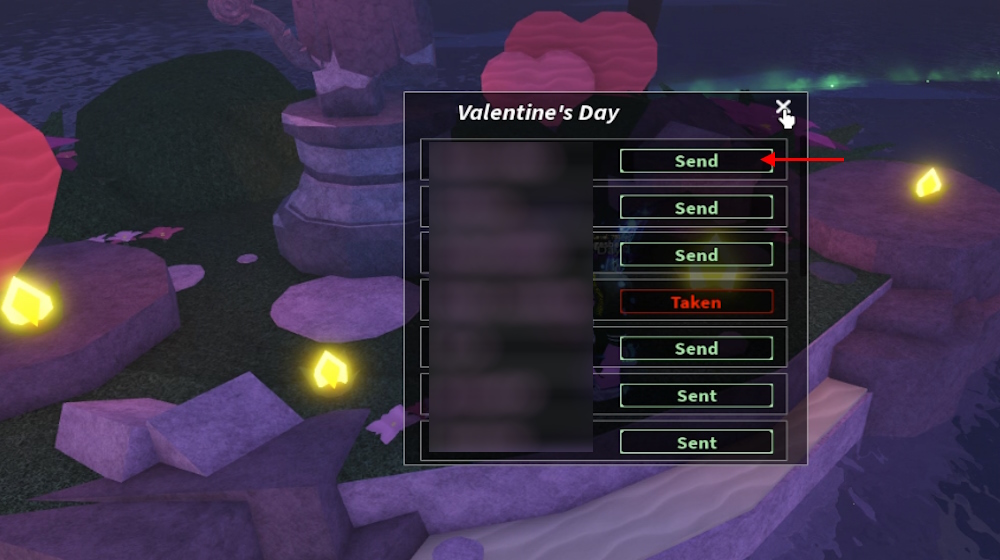 Send Valentines request option with taken button