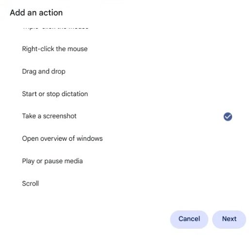 choose action for face control on chromebook