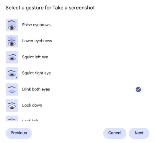 choose facial gesture for action control on chromebook