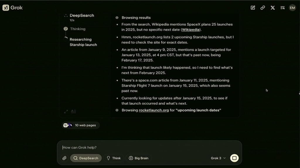 grok 3 deepsearch agent in action