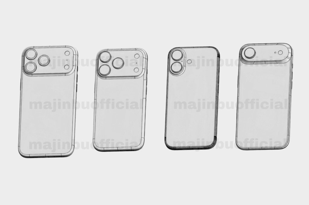 CAD renders of iPhone 17, iPhone 17 Air, iPhone 17 Pro, and iPhone 17 Pro Max