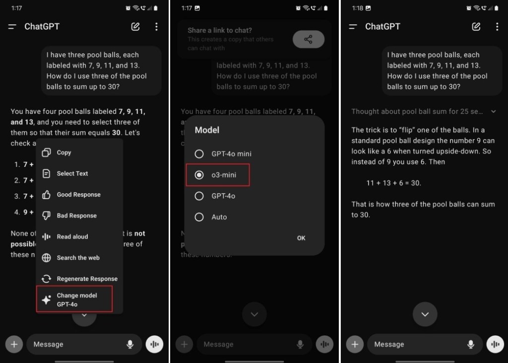 using chatgpt o3 mini model for free on android
