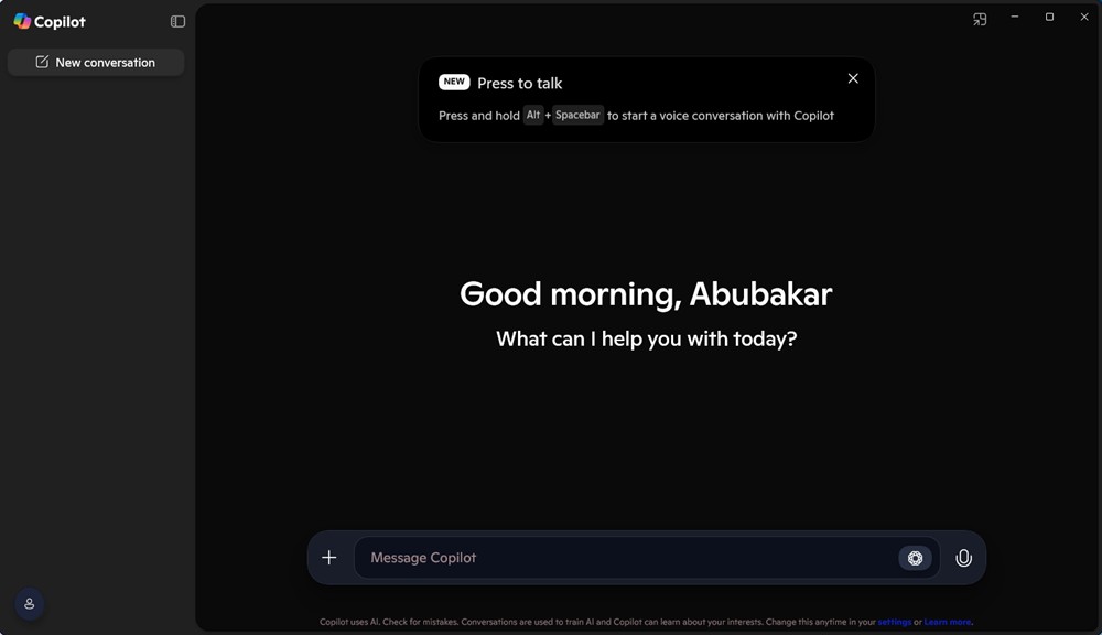 Windows new Copilot app with Alt + Space shortcut