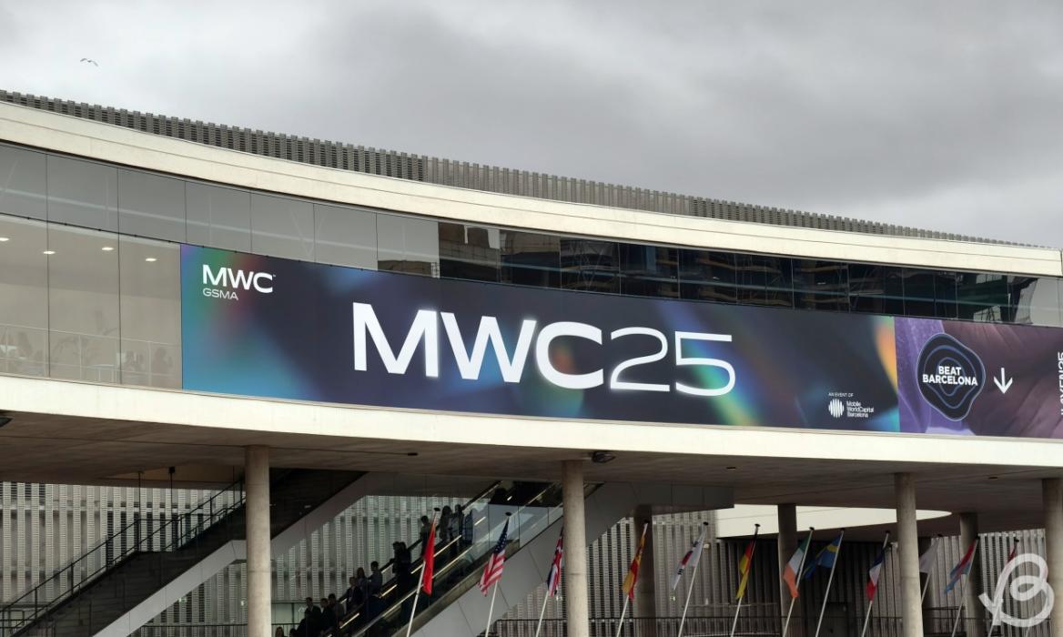 shot of the MWC 25 banner at Barcelona, Spain