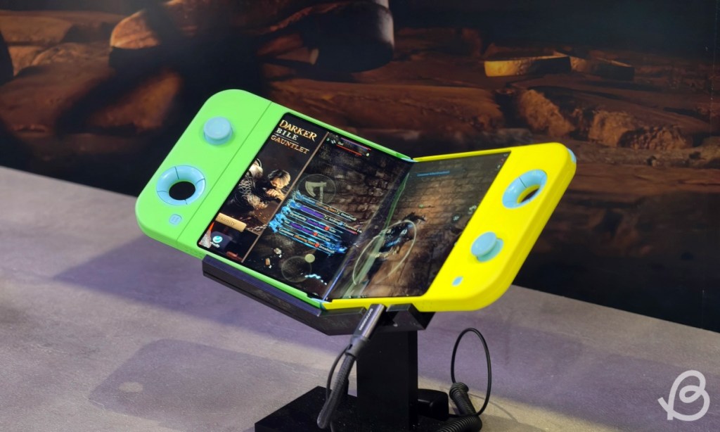 shot of Samsung Flex Gaming foldable handheld prototype on display at MWC 2025