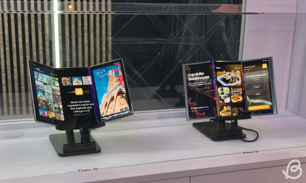 shot of the Samsung Flex S and Flex G foldable concepts on display at MWC 2025