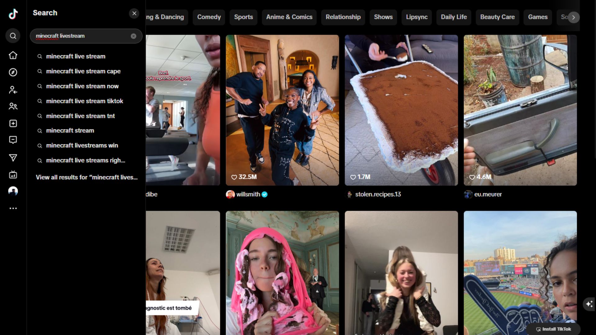 Search for Minecraft on TikTok