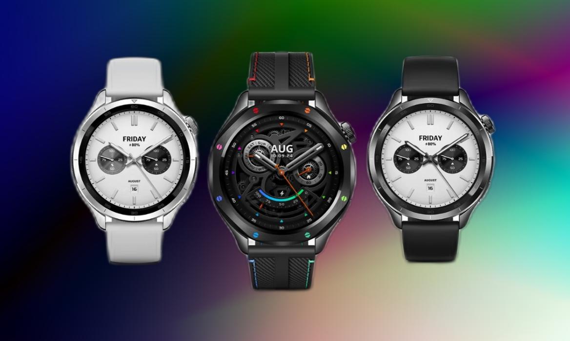 product image of Xiaomi Watch S4 with different watch faces and straps in front of a gradient background