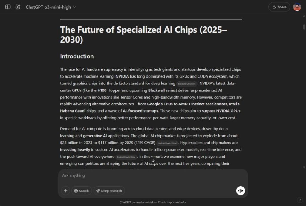 chatgpt deep research agent on AI chips