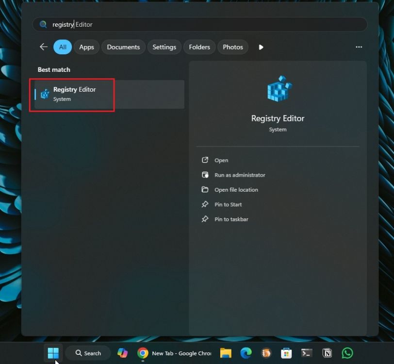 open registry editor in windows 11