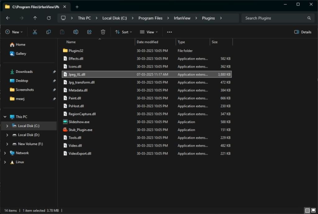 paste jpeg xl plugin in irfanview plugin directory